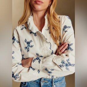 Sezane Chlo Blouse Bico Blue 48 EU 16 GUC Organic Cotton